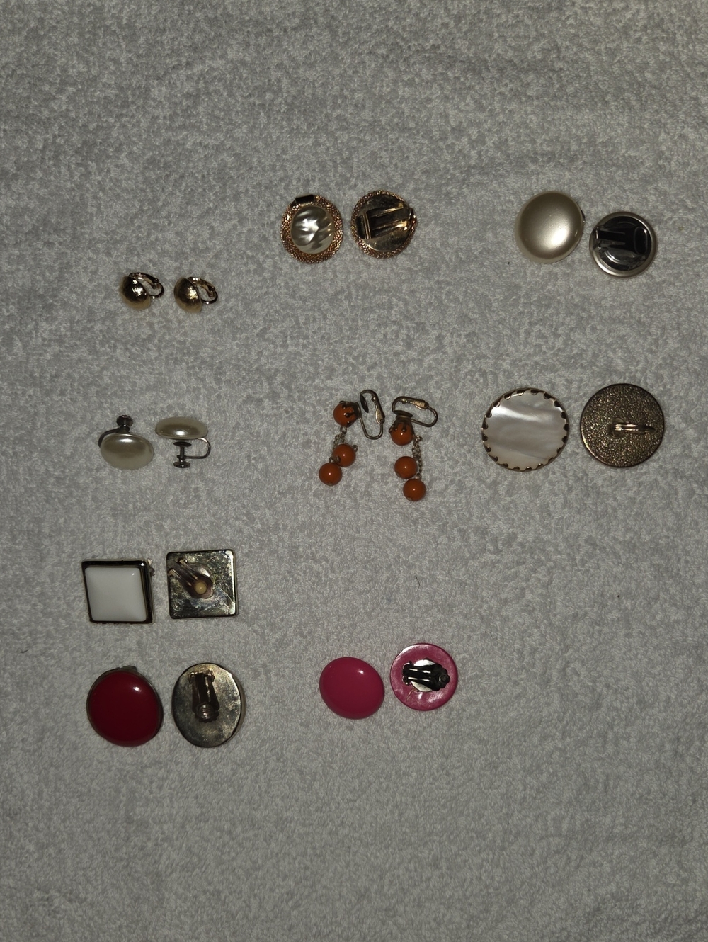 Mixed Women's Button and Clip-On Earring Set in Pink, White, Gold, Orange